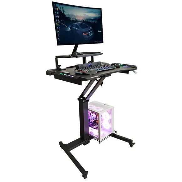 Height-Adjustable Gaming Desk with PC Tower Holder